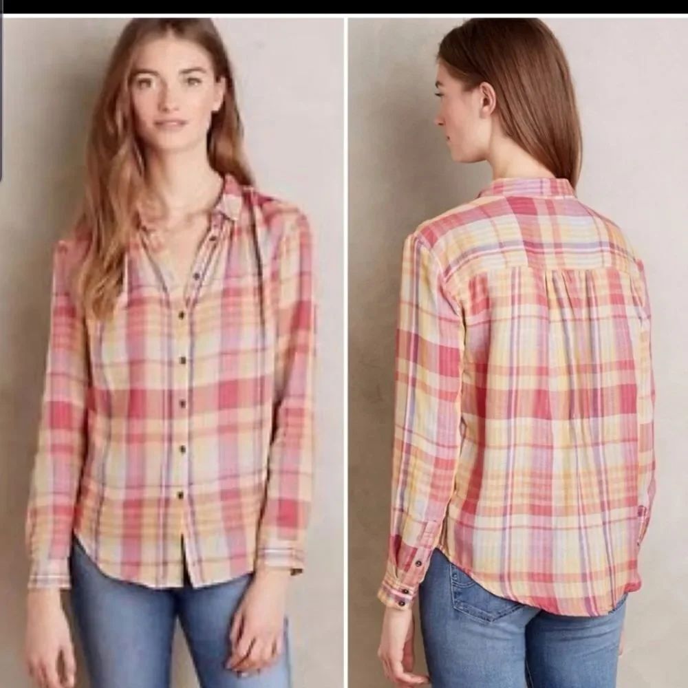 Anthrpologie Holding Horses Gailen plaid shirt sz 2
